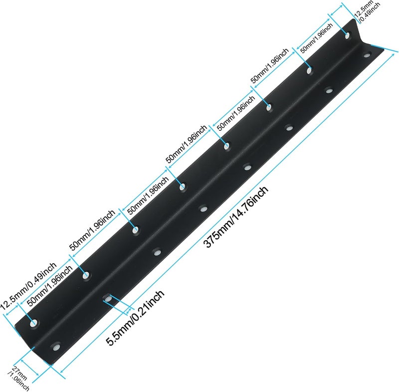 Redunest L Bracket, Heavy Duty Corner Brace, 10 Pack 14.8" Metal Shelf Bracket Angle Bracket for Shelves, Black Metal Braces for Wood, 375mm Overall Length - Image 2